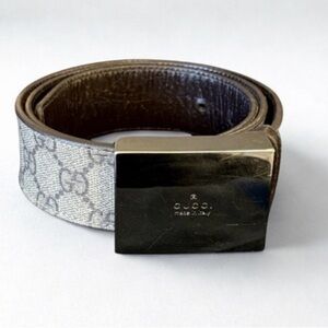 Gucci Brown Monogram Belt with Silver Buckle